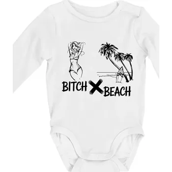 Kojenecký body Anglický slovníček - Bitch Beach - Body kojenecké s dlouhým rukávem - Dlouhý r. do 3 měs ( Bílá )