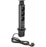 GTV zásuvkový válec 3x 230V + 2x USB-A, AE-BPW3U60U-20, černá