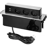 Orno nábytková výsuvná zásuvka 3x230V + 2xUSB, stříbrná - 2m kabel, OR-GM-9009/B-G