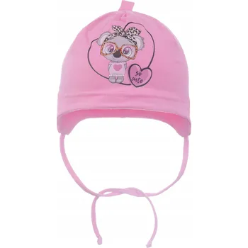 Čepice Dívčí čepice ušiak medvídek koala se srdíčkem růžová Ambra, vel. 44/46