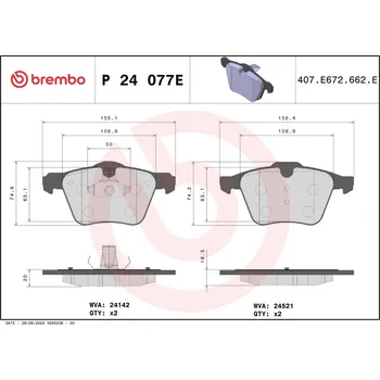 Brzdová destička Sada brzdových destiček, kotoučová brzda BREMBO P 24 077E