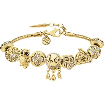 Náramek Pozlacený stříbrný náramek Beads - sada - máma, srdce, sova, kočár, EKG srdce, hvězdy - AP93-0449