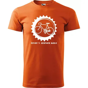 Sablio Tričko s potiskem Život v jednom kole - oranžové XL