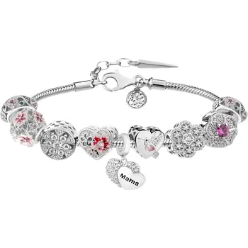 Náramek Stříbrný náramek Beads - sada - květy, srdce, máma, kolibřík - AP93-0447