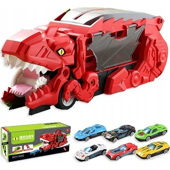 autíčko VELKÁ SADA AUTÍČEK dinosaurus V KUFRU, AUTÍČKA skluzavka + 6 ANGLIČÁKŮ