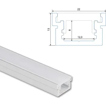 LED osvětlení Nášlapný hliníkový profil BA 22x13mm, včetně mléčného difuzoru, 2m