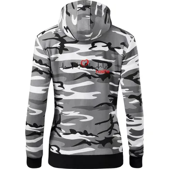 Dámská mikina Moje srdce bije pro hasiče - Dámská mikina trendy zipper s kapucí - XS ( Šedý maskáč )