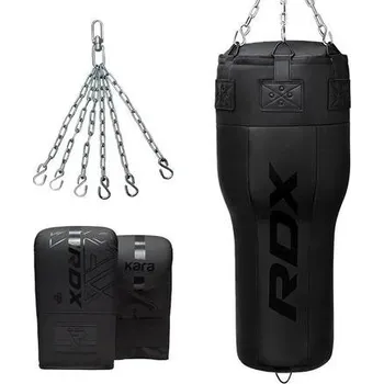Boxovací pytel RDX Tvarovaný Angle Punch Bag boxovací pytel 3v1, rukavice, otočný řetěz, plněný, černý