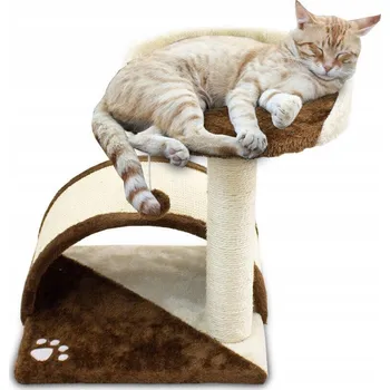 Škrabadlo pro kočky Pelíšek + Domeček bílo-hnědé 43 cm