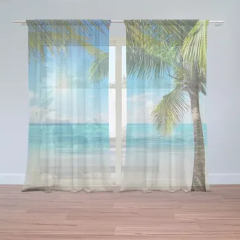 Záclona Sablio Záclony Pláž s palmami: 2ks 150x250cm