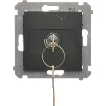 vypínač Vypínač časový na klíč, 2 polohový, řazení 0-1, 5 A / 230 V~, pro pájení, Simon 54 DP1K.01/49, černá metalizovaná