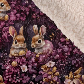 Softshell zimní s ecru beránkem lesní zajíčci - vzor na látce tištěný po délce