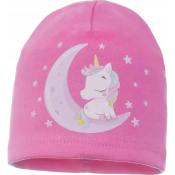 Čepice Dívčí bavlněná čepice jednorožec na měsíci růžová Ambra, vel. 44/48