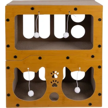 Purlov 27017 Škrabadlo pro kočky dvoupatrový dům 3 v 1, hnědé