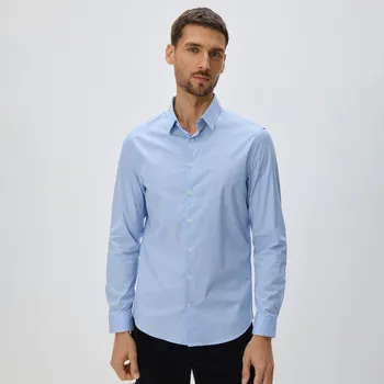 Reserved - Kostkovaná košile slim fit s bílým límečkem - bleděmodrá - 118GT-05P - 118GT-05P-L