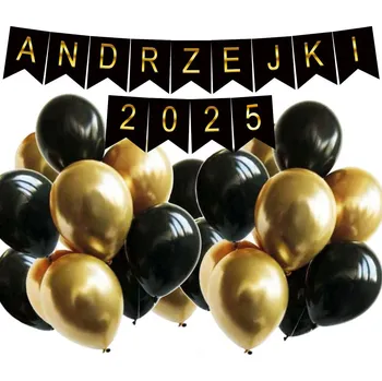 Balónek BALÓNKY DEKORACE NA ANDREJEVSKÉ OSLAVY S BANNEREM ČERNÉ ZLATÉ