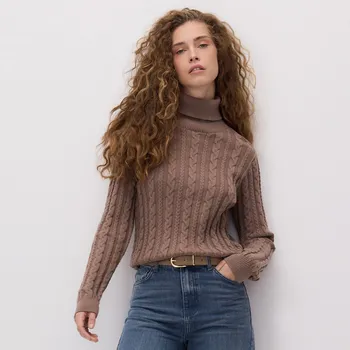 Dámský svetr Reserved - Rolák s ozdobným pletením - kávová - 542HH-84X - 542HH-84X-XL