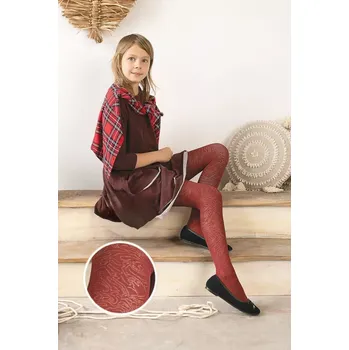 Dětské vzorované punčocháče z mikrovlákna TRACY DR2529 kaštanové 140-146