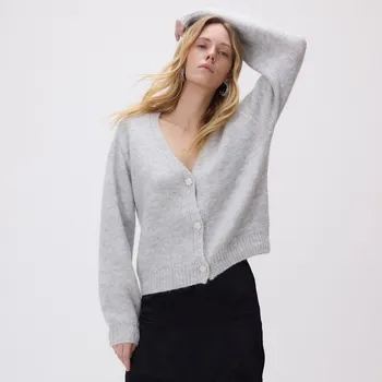 Dámský svetr Reserved - Kardigan s ozdobnými knoflíky - světle šedá - 235HI-09M - 235HI-09M-XL