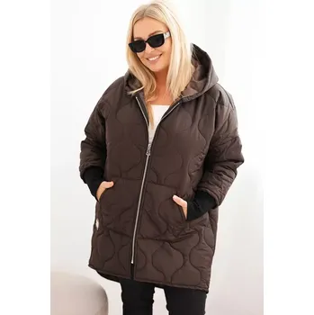 Kesi Włoski Dámská bunda Plus Size prošívaná s kapucí hnědá Kesi Włoski hnědá 3444726