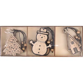 Vánoční dekorace SADA 9x OZDOBA NA VÁNOČNÍ STROMEK STROMEČKY SNĚHULÁCI DOMEČKY