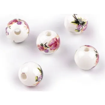 Dětské navlékací korálky Porcelánové korálky s květy Ø8 mm, velké, 2 vínová fuchsie