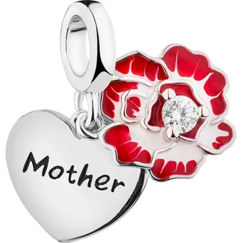 Přívěsek Stříbrný přívěsek Beads se zirkonem a smaltem - květ, srdce, máma - AP542-3983