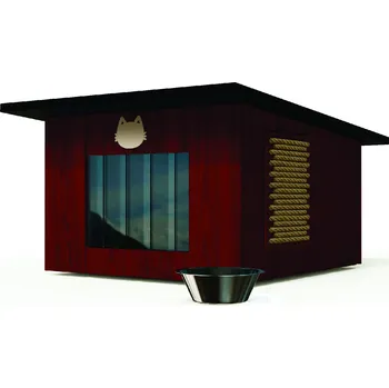 Pelíšek pro kočku JAKS Domeček pro kočky se závěsem Barevne varianty: mahagonová