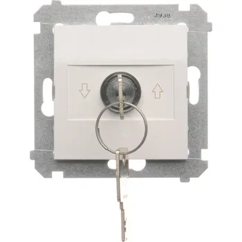 vypínač Vypínač žaluziový na klíč, 3 polohový, řazení 1-0-2, 5 A / 230 V~, pro pájení, Simon 54 DWZK.01/11, bílá