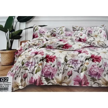 Povlečení Kompletní Povlečení 200x220 cm 3 Č.. Květinové Bavlna saténové Přikrývka a Polštáře