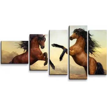 Obraz Sablio Obraz - 5-dílný Vzpínající se koně - 100x60 cm