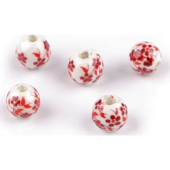Dětské navlékací korálky Porcelánové korálky s květy Ø8 mm, velké, 5 červená