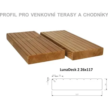 Příslušenství pro plot Prkno terasové a bazénové LunaDeck2 26 x 117 x 4200 mm - THERMOWOOD
