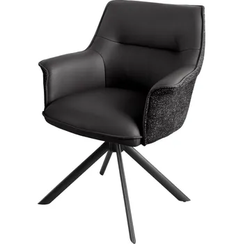 Jídelní židle 2SET jídelní židle LE GRAND 180° černá/černá pravá kůže/texturovaná tkanina