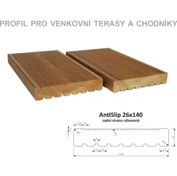 Příslušenství pro plot Prkno terasové a bazénové, zadní rýhování AntiSlip 26 x 140 x 4200 mm - THERMOWO
