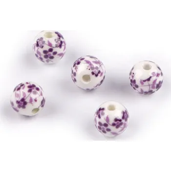 Dětské navlékací korálky Porcelánové korálky s květy Ø8 mm, velké, 3 fialová tmavá