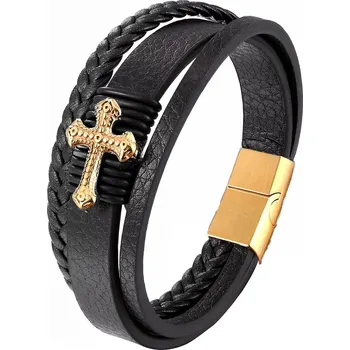 Šperk Pánský náramek s ocelovým Křížkem Zlatý 21,5 cm