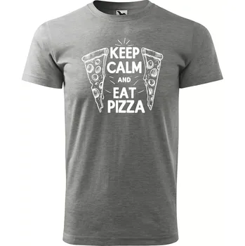 Sablio Tričko s potiskem Keep calm & eat pizza - šedé L
