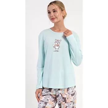 Dámské noční prádlo Vienetta Dámské pyžamo dlouhé Jezevec Barva: Zelená, Velikost: L