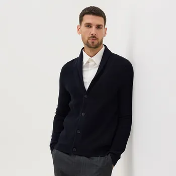 Pánský svetr Reserved - Kardigan s příměsí vlny - tmavomodrá - 425GQ-59X - 425GQ-59X-S