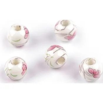 Dětské navlékací korálky Porcelánové korálky s květy Ø8 mm, střední, 6 růžová sv.