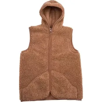 Dámská vesta Vesta z ovčí vlny Camel s kapucí
