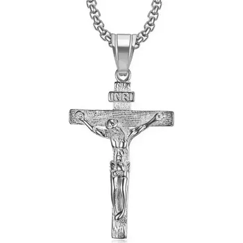 Přívěsek Přívěsek z chirurgické oceli Ježíš na kříži Stříbrný - Model BEZ ŘETÍZKU (pouze přívěsek)