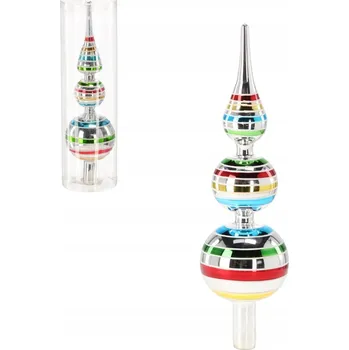 Vánoční dekorace Špička na vánoční stromeček stříbrná 30 cm s barevnými pruhy