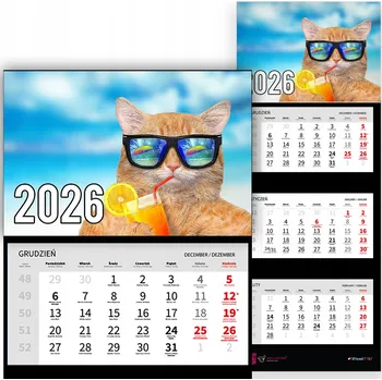 Obraz Trojdílný kalendář na rok 2026 na zeď do kanceláře Zvířata Dovolená Kočka Vz