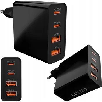 RYCHLÁ SÍŤOVÁ NABÍJEČKA 2x USB 2x USB-C 100W QC 3.0 + PD GaN