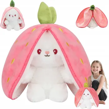 plyšák PLYŠÁK KRÁLÍK JAHODA 2V1 VELKÝ 25 CM PLYŠOVÝ MAZLÍČEK PŘÍTULNÍČEK DÁREK XL