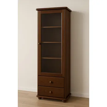 regál Drewfilip Dřevěná knihovna – vitrína z masivu borovice, odstín ořech skladem