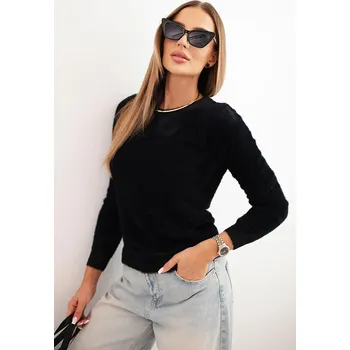 Dámský svetr Kesi Dámský svetr F3623A z alpaky s kulatým výstřihem - výprodej Barva: Černá, Velikost: UNI