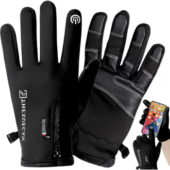 Cyklistické rukavice CYKLISTICKÉ RUKAVICE ZIMNÍ TEPLÉ PROTISKLUZOVÉ DO AUTA S DOTYKOVÝM OVLÁDÁNÍM